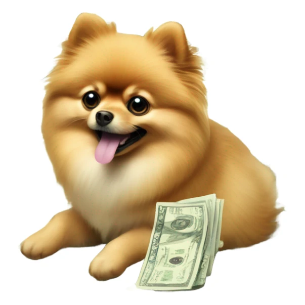 Pomeranian with cash sticker