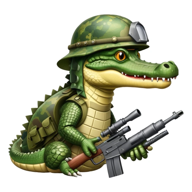 Crocodile with military helmet and artillery weapons sticker