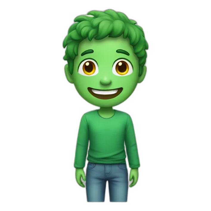 pleased boy with green skin sticker