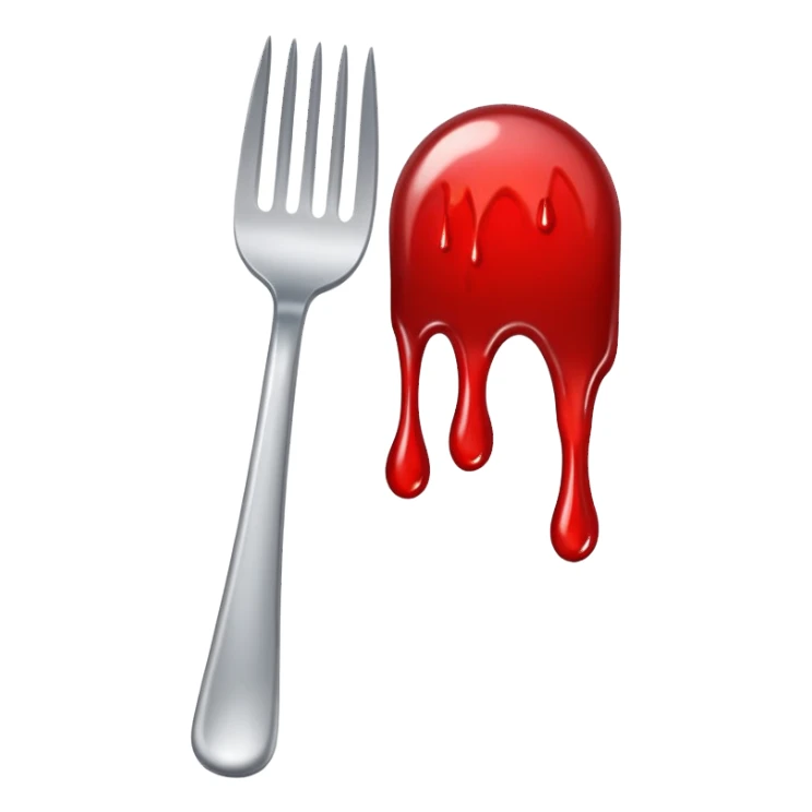 a silver fork with red blood dripping sticker