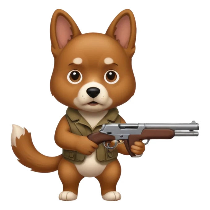 A dog holding a gun sticker