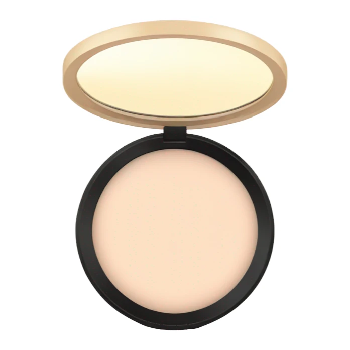 pastel begie powder compact with mirror sticker
