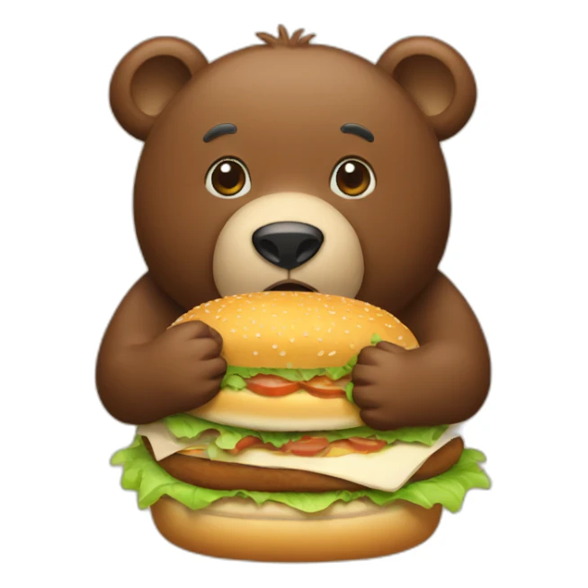 A brown bear eating a hamburger sticker