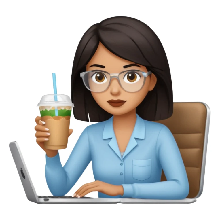 컴퓨터 작업 중 + 아이스 아메리카노(테이크아웃 잔)링거 + 다크서클 + 검은머리 여성 sticker