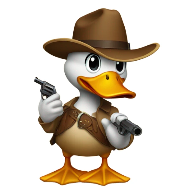 Duck with cowboy hat pointing a gun simple sticker
