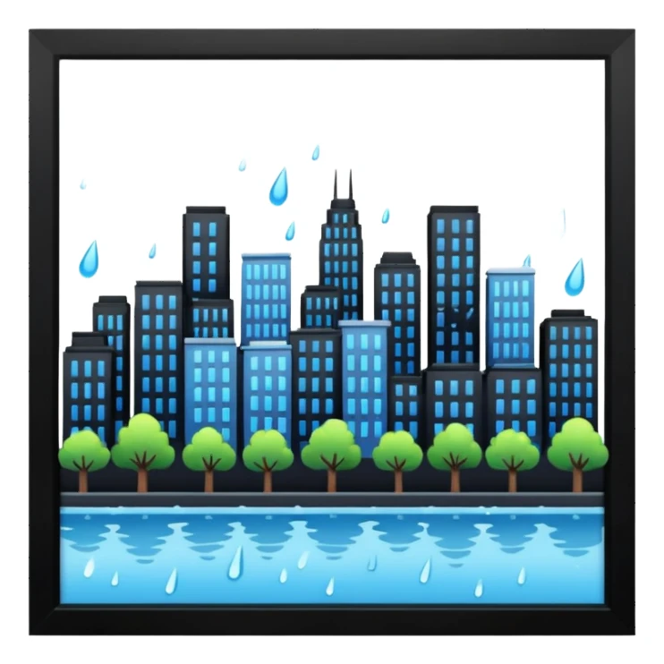 A realistic city on a rainy day sticker