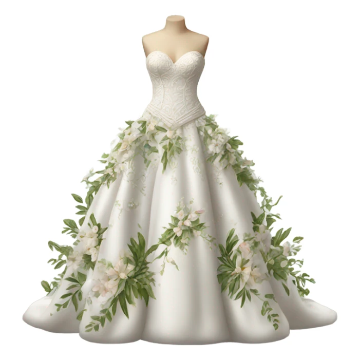 Hyper Realistic ornate 
Botanical style Wedding dress displays sticker