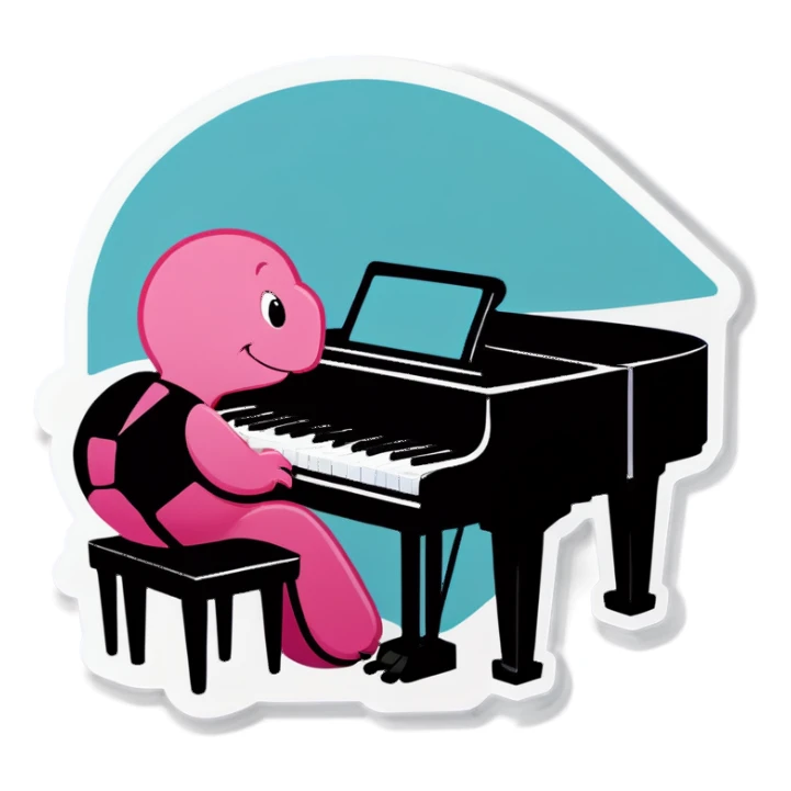Pink turtle playing piano sticker