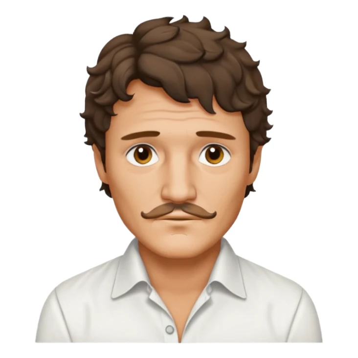 Pedro pascal looking steamy in an opened white button down shirt with perfect ringlets short hair  sticker