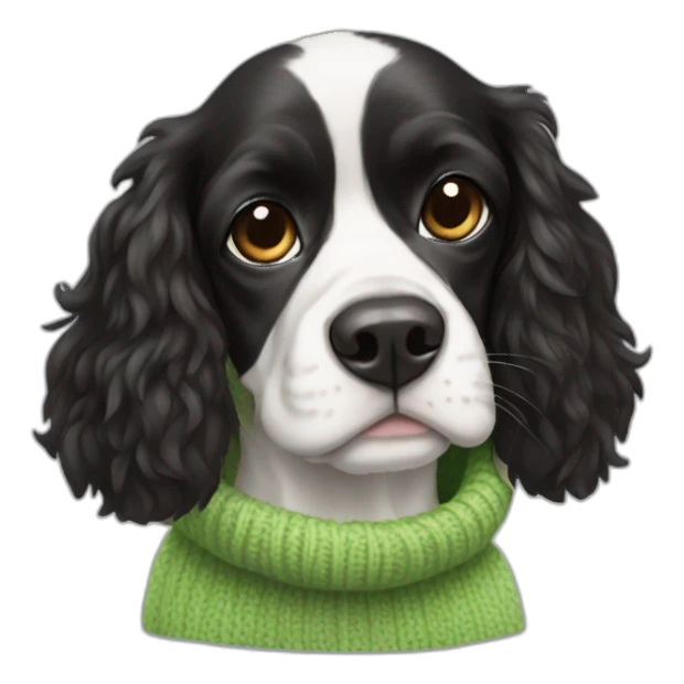 Black and white spaniel in frog sweater sticker