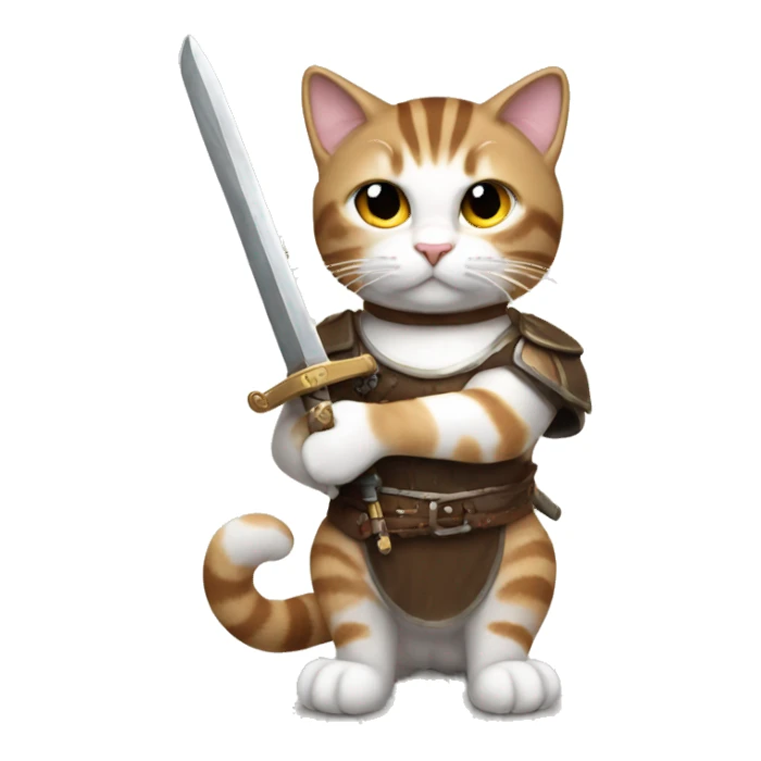 brown white tabby cat holding sword sticker