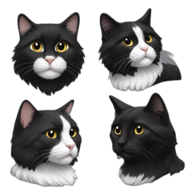 A fully black short haired cat and a black/white long haired cat sticker