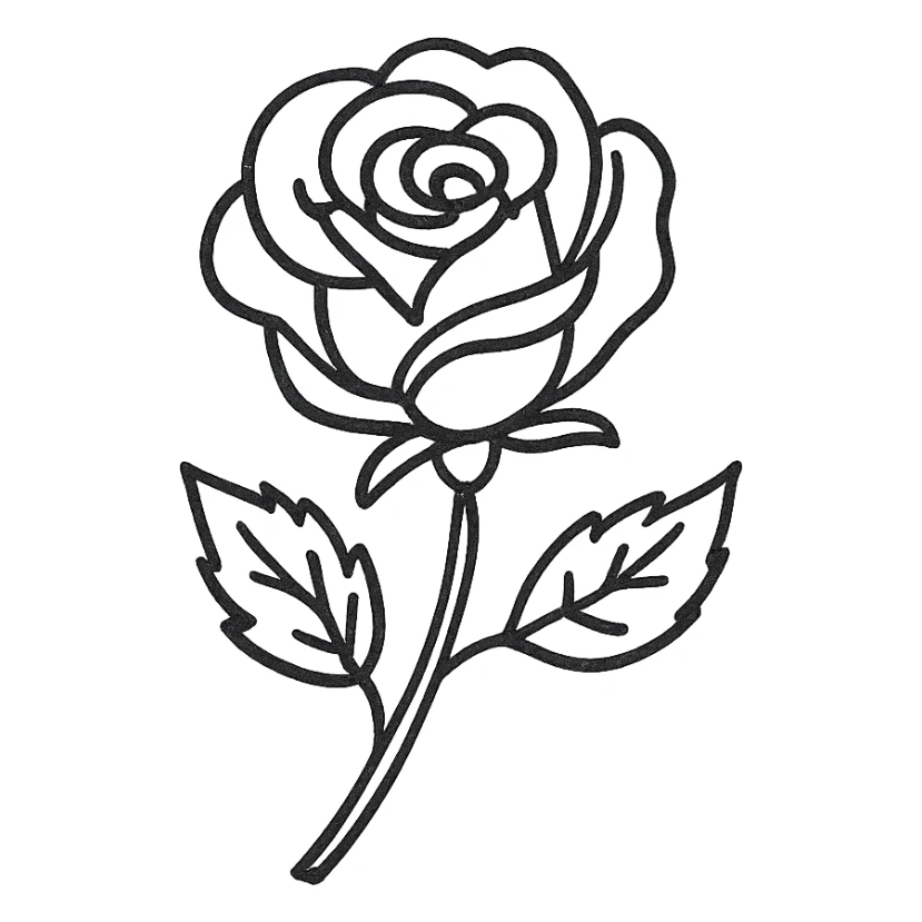 hand-drawn outlined rose with black lines only sticker
