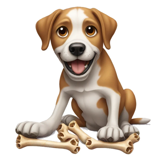 dog eating bones sticker