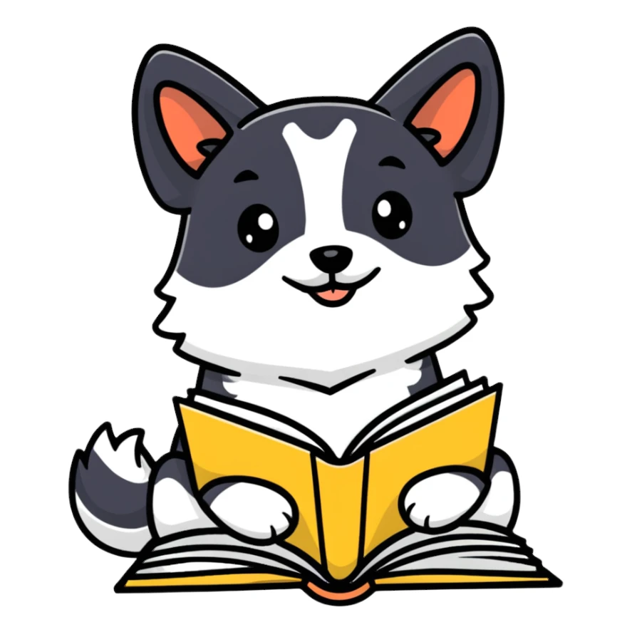 Adorable dog sitting with an open book sticker