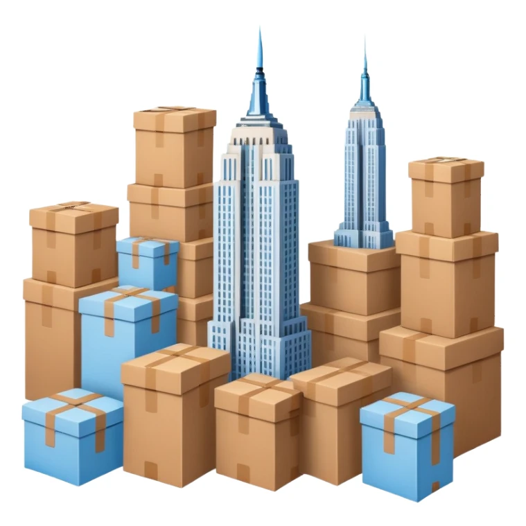 Empire State Building light blue with plain brown cardboard boxes sticker