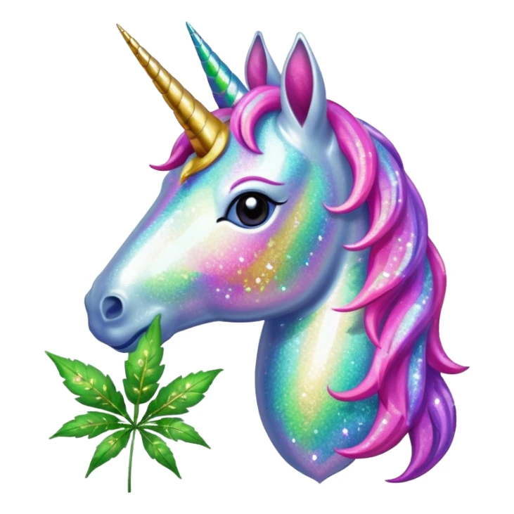 Glitter unicorn eats  Weed leaf sticker