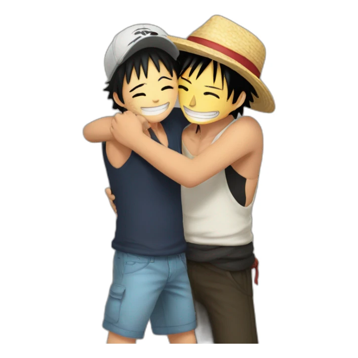 Ussoup and luffy hugging each other sticker