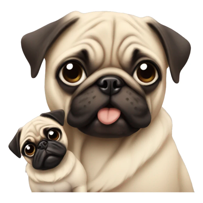 Two pugs with baby sticker