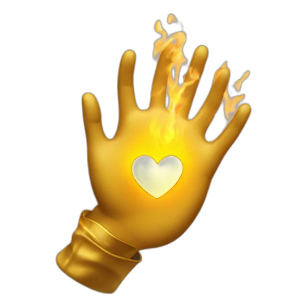Gold hand holding fire heart sticker