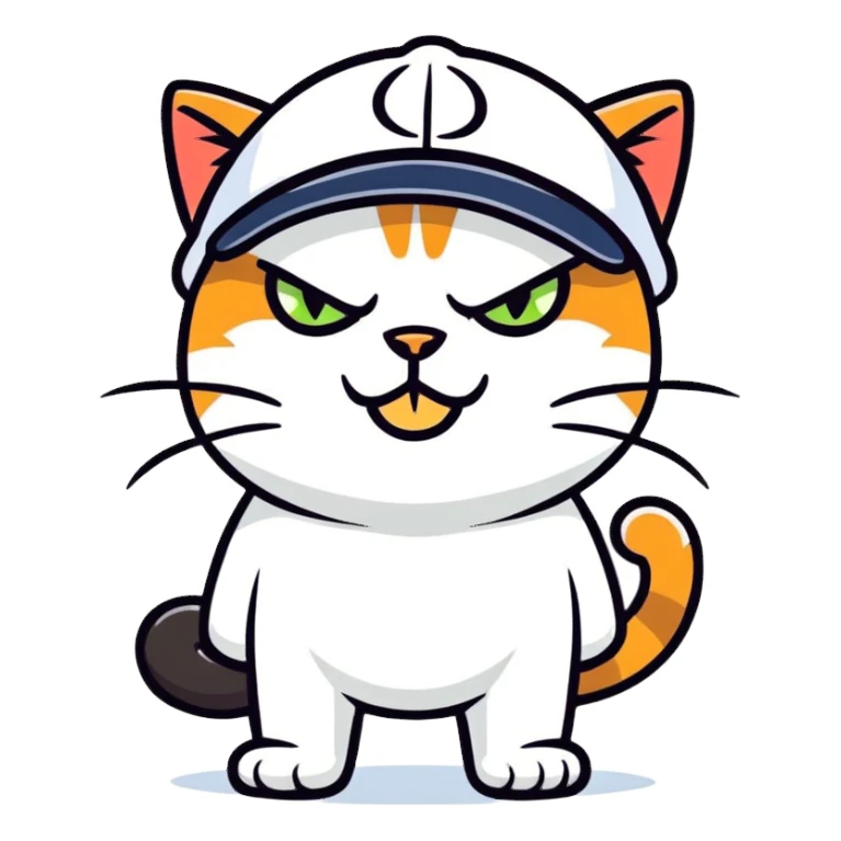 Cat angry with a cap sticker