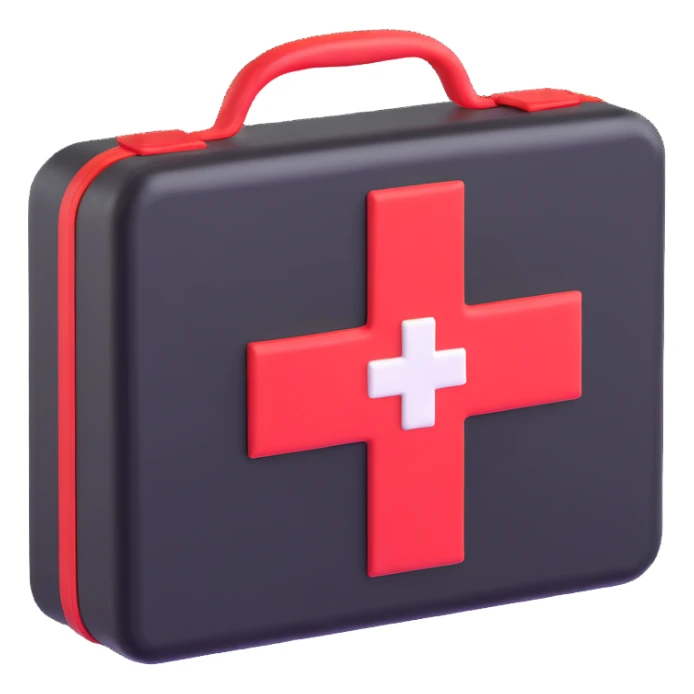 First aid kit with a red cross sticker