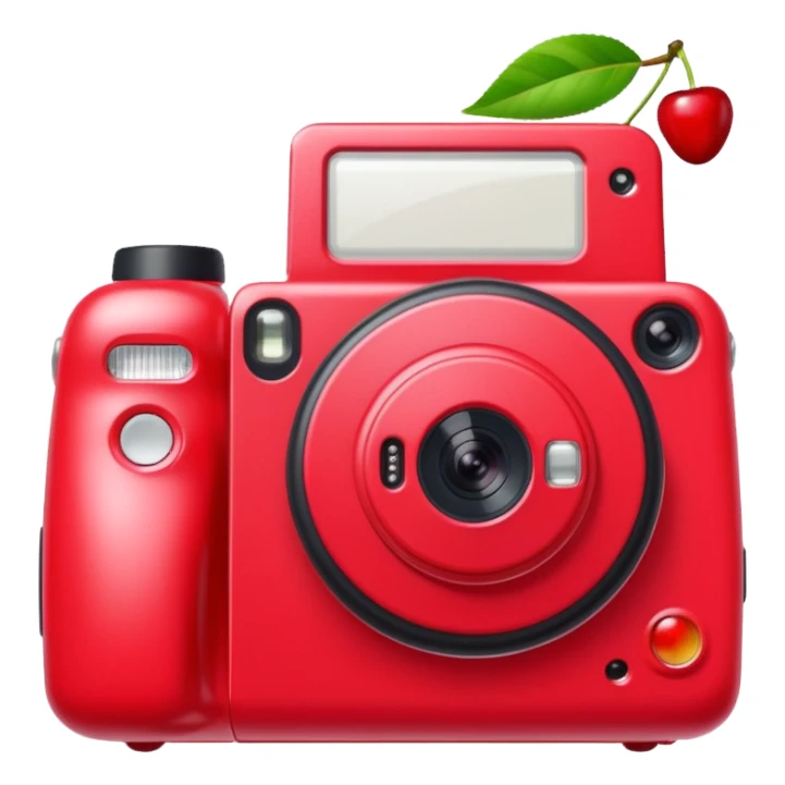 red  instax polaroid camera with cherries on it  sticker