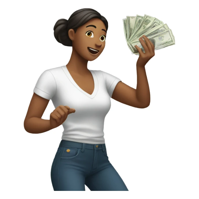 A woman throwing money sticker