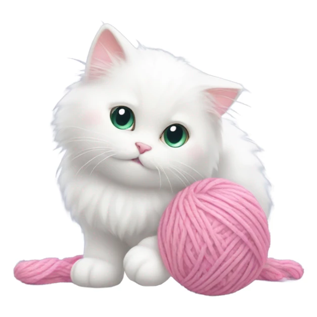 White cat playing with pink yarn sticker