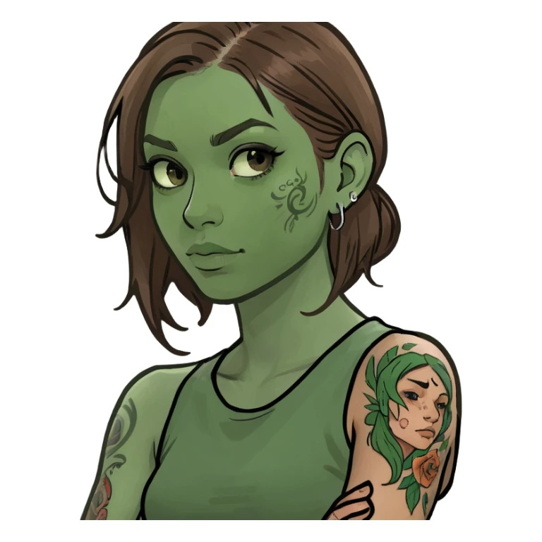 Ragazza capelli marroni e tatuaggi sul braccio  sticker