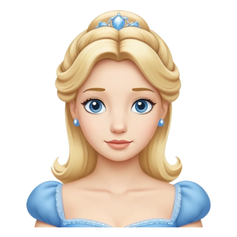 extremely minimal Cinderella from hips up, simple blue dress shape, basic blonde hair outline, few facial details, ultra simplified sticker