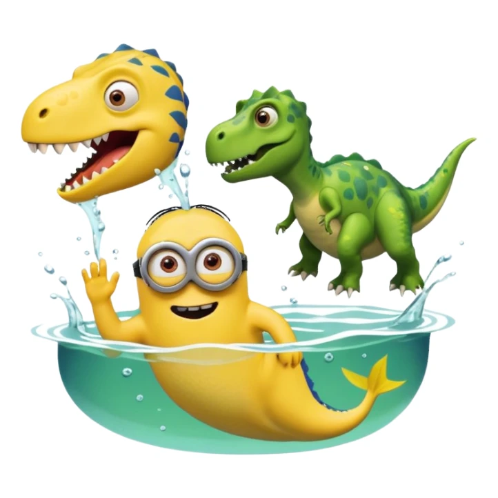 a minion swimming and then a dinosaur eata ir sticker