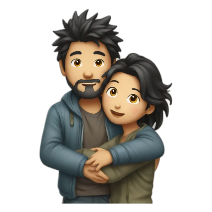 scruffy-boy-and-asian-gilr-hug sticker