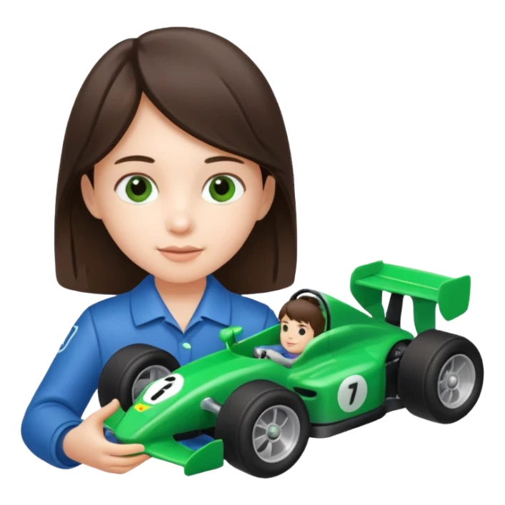 brunette kid playing green formula 1 toy sticker