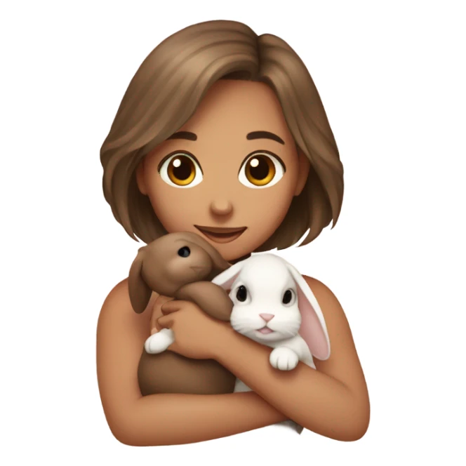 girl with bob hair hugging brown bunny mini lop sticker