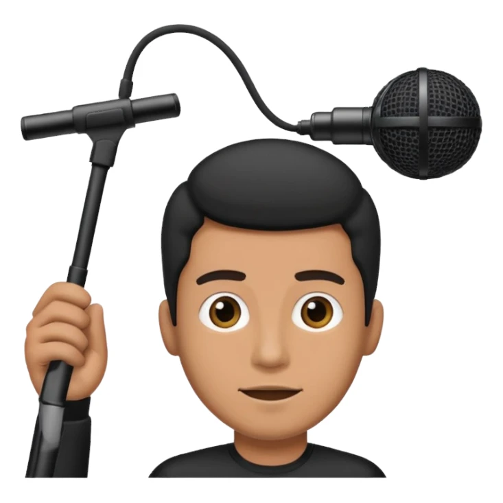 man holding a long over head boom microphone sticker