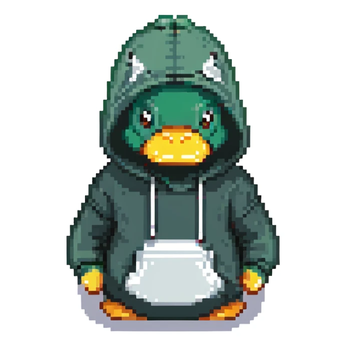dark green rubber duck with tiny hoodie sticker