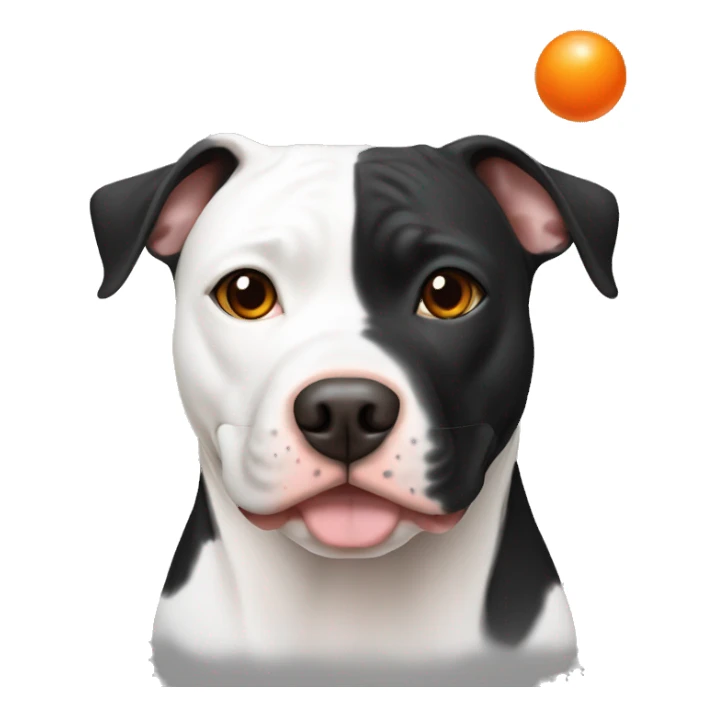 Black white pit bull with orange ball sticker