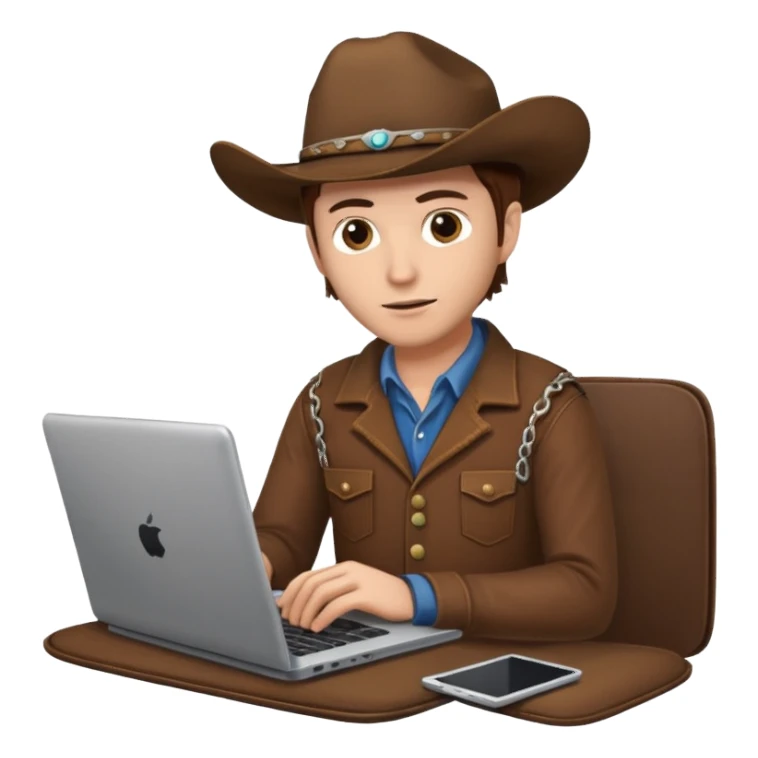 cowboy coder with a laptop infront and he is very white sticker