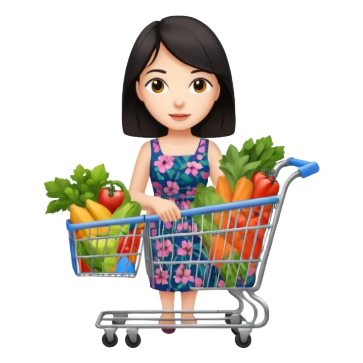 dark haired lady grocery shoppign sticker