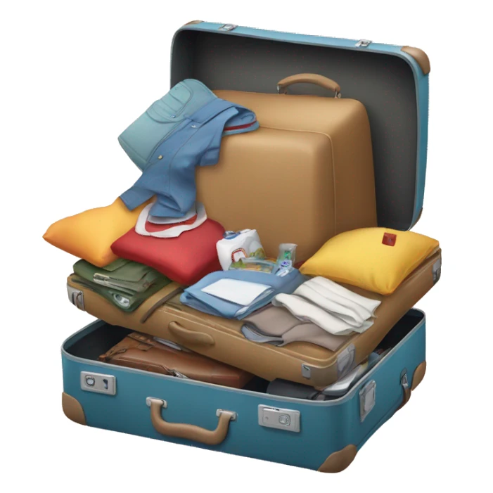 overloaded close suitcase with different stuff sticker