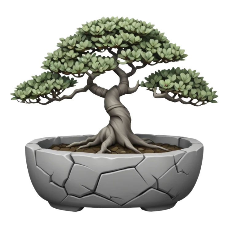 Stoneware Stone Age rocks cracked and broken forming a very shallow bonsai pot sans(without) tree  sticker