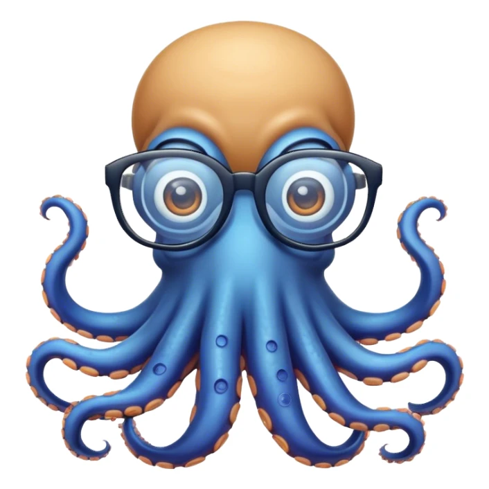 blue funny octopus with glasses sticker