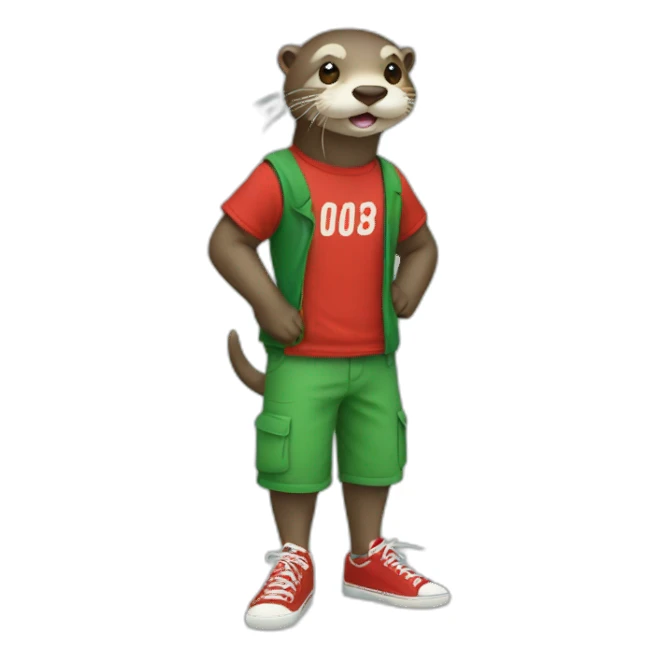 Otter with green tshirt and red&white shoes sticker