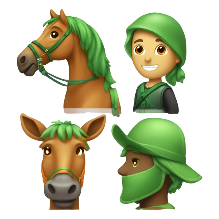Ragazzo vestito arancione e verde che cavalca un cavallo sticker