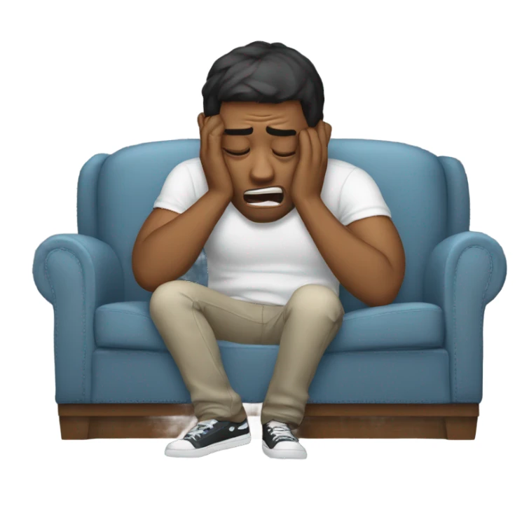 Guy crying on couch sticker