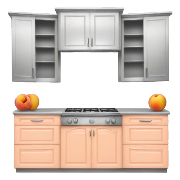 Realistic front facing peach and silver kitchen hanging cabinets  sticker