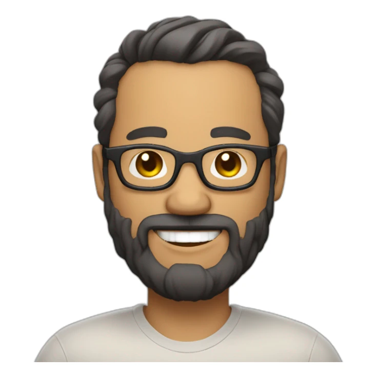 Mid age laughing chubby developer with light brown skin long beards and glasses and a very short black hair sticker