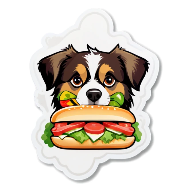 Australian Shepard eating Italian sub sticker