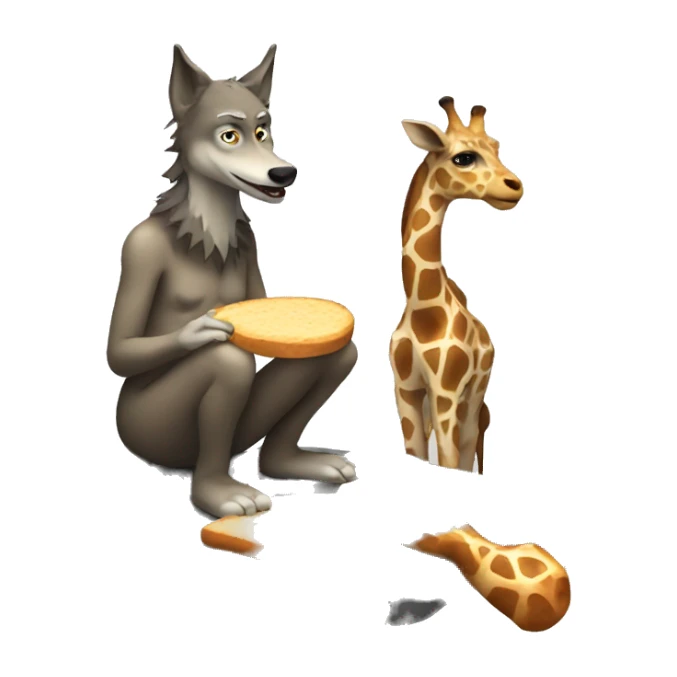 wolf witch giraffe eating bread sitting on stone  sticker